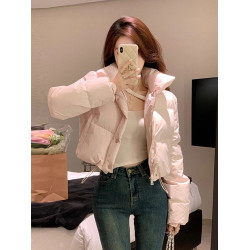 90白鴨絨粉色羽絨服女高級設計感小個子加厚保暖短款麵包外套冬季