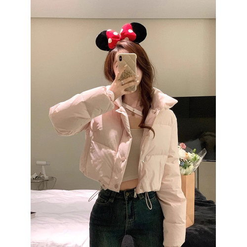90白鴨絨粉色羽絨服女高級設計感小個子加厚保暖短款麵包外套冬季 90白鴨絨粉色羽絨服女高級設計感小個子加厚保暖短款麵包外套冬季