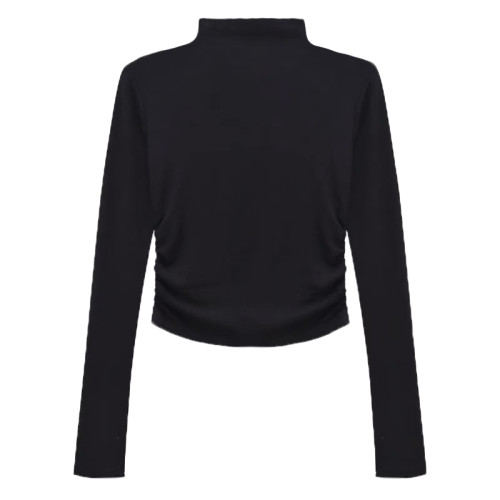 美式辣妹半高領短款打底衫女秋季緊身高腰爵士舞長袖T恤露臍上衣