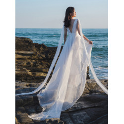 白色飄逸長裙吊帶拖地輕婚紗連衣裙超長款沙灘裙海邊拍照衣服超仙