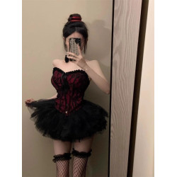 復古宮廷風性感辣妹抹胸上衣夏季新款高腰顯瘦蓬蓬短裙子兩件套女