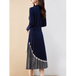 法式氣質拼接針織連衣裙女冬裝2025新款女裝收腰顯瘦打底毛衣裙子