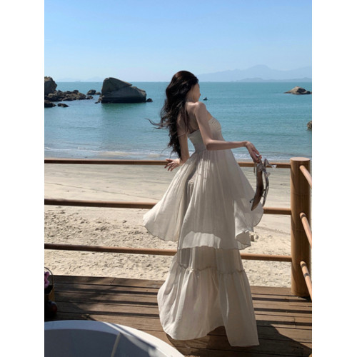 法式復古浪漫氛圍感超仙海邊度假抹胸掛脖吊帶套裝裙大擺飄逸長裙