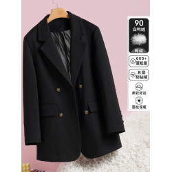 羽絨服毛呢西裝外套女2025冬季新款顯瘦厚款白鴨絨寬松呢子大衣