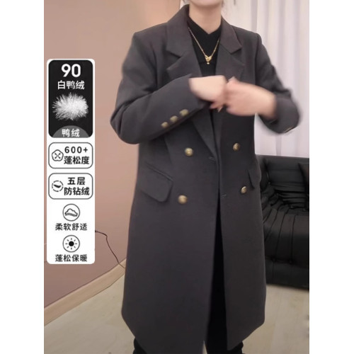 羽絨服毛呢西裝外套女2025冬季新款顯瘦厚款白鴨絨寬松呢子大衣 羽絨服毛呢西裝外套女2025冬季新款顯瘦厚款白鴨絨寬松呢子大衣