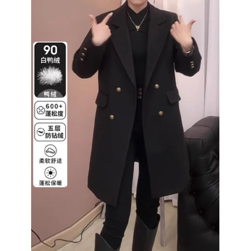 羽絨服毛呢西裝外套女2025冬季新款顯瘦厚款白鴨絨寬松呢子大衣 羽絨服毛呢西裝外套女2025冬季新款顯瘦厚款白鴨絨寬松呢子大衣