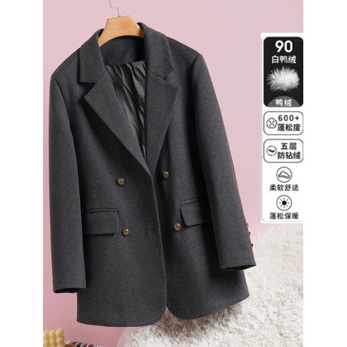 羽絨服毛呢西裝外套女2025冬季新款顯瘦厚款白鴨絨寬松呢子大衣 羽絨服毛呢西裝外套女2025冬季新款顯瘦厚款白鴨絨寬松呢子大衣