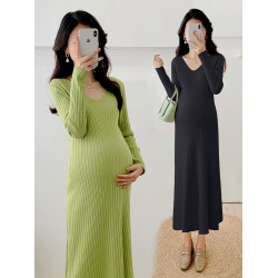 秋冬季針織長袖連衣裙配大衣打底裙大碼孕婦裝長款毛衣連衣裙顯瘦