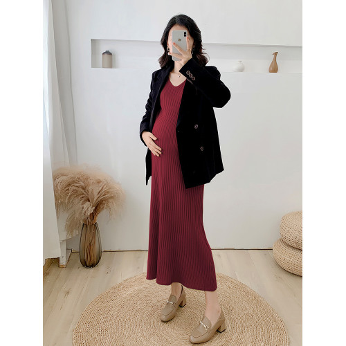 秋冬季針織長袖連衣裙配大衣打底裙大碼孕婦裝長款毛衣連衣裙顯瘦