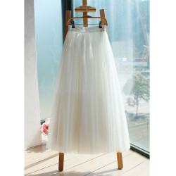 時尚潮品秋冬新款明星同款李多海純色長紗裙A字大擺網紗蓬蓬裙