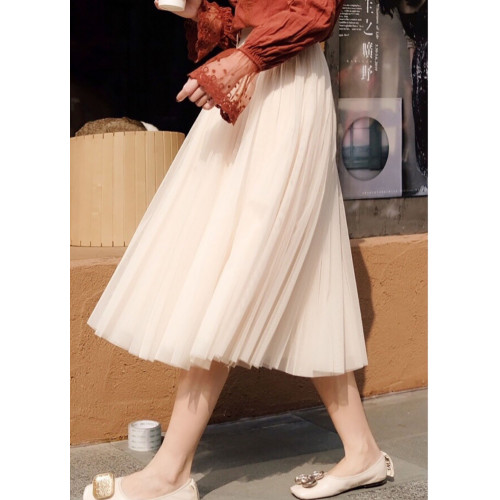 時尚潮品秋冬新款明星同款李多海純色長紗裙A字大擺網紗蓬蓬裙