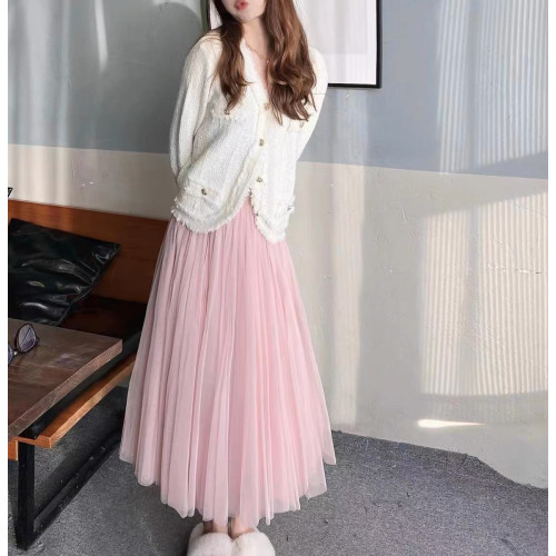 時尚潮品秋冬新款明星同款李多海純色長紗裙A字大擺網紗蓬蓬裙