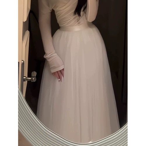 時尚潮品秋冬新款明星同款李多海純色長紗裙A字大擺網紗蓬蓬裙