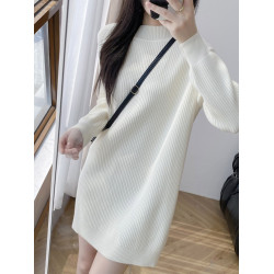 長袖針織毛衣連衣裙女配大衣2025秋冬新款小個子寬松內搭打底毛衣