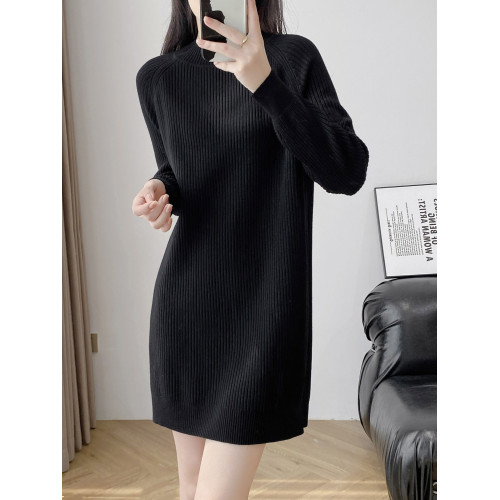 長袖針織毛衣連衣裙女配大衣2025秋冬新款小個子寬松內搭打底毛衣