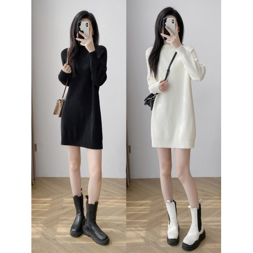 長袖針織毛衣連衣裙女配大衣2025秋冬新款小個子寬松內搭打底毛衣