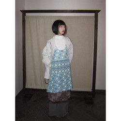 3months 小衆復古手工鉤花吊帶背心中長款連衣裙女曡穿外搭罩衫女