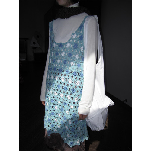 3months 小衆復古手工鉤花吊帶背心中長款連衣裙女曡穿外搭罩衫女