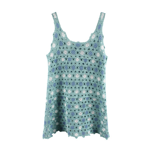 3months 小衆復古手工鉤花吊帶背心中長款連衣裙女曡穿外搭罩衫女