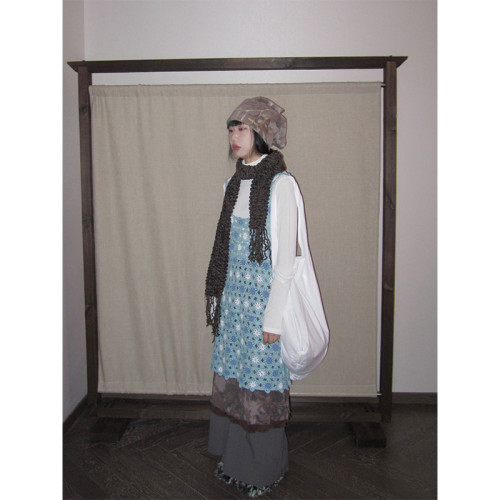 3months 小衆復古手工鉤花吊帶背心中長款連衣裙女曡穿外搭罩衫女