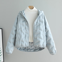 羽絨服女2024秋冬新款韓系壓花小個子輕薄連帽寬松短款白鴨絨外套