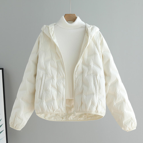 羽絨服女2024秋冬新款韓系壓花小個子輕薄連帽寬松短款白鴨絨外套 羽絨服女2024秋冬新款韓系壓花小個子輕薄連帽寬松短款白鴨絨外套