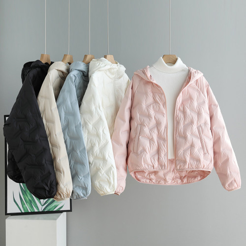 羽絨服女2024秋冬新款韓系壓花小個子輕薄連帽寬松短款白鴨絨外套 羽絨服女2024秋冬新款韓系壓花小個子輕薄連帽寬松短款白鴨絨外套