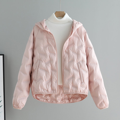 羽絨服女2024秋冬新款韓系壓花小個子輕薄連帽寬松短款白鴨絨外套 羽絨服女2024秋冬新款韓系壓花小個子輕薄連帽寬松短款白鴨絨外套