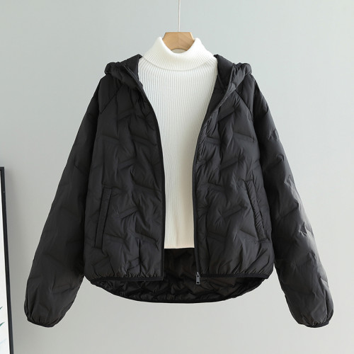 羽絨服女2024秋冬新款韓系壓花小個子輕薄連帽寬松短款白鴨絨外套 羽絨服女2024秋冬新款韓系壓花小個子輕薄連帽寬松短款白鴨絨外套