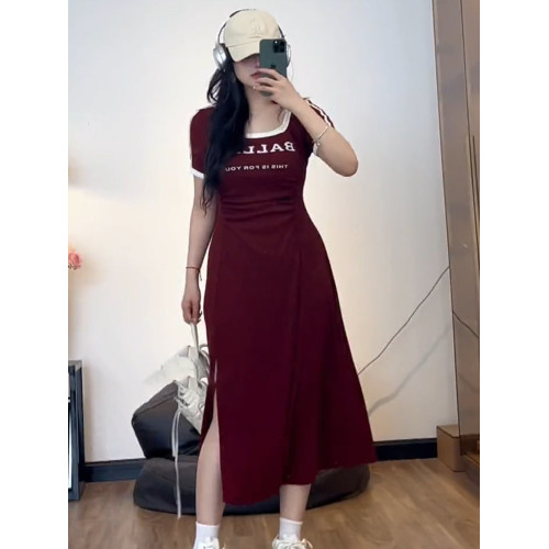 大碼女裝法式純欲風U領連衣裙女夏季微胖mm顯瘦遮肚子運動風短裙