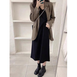 春秋新款大碼胖mm鹽系穿搭遮肉顯瘦西裝外套吊帶連衣裙兩件套裝女