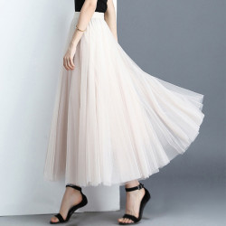 網紗半身裙舞長裙舞蹈紗裙廣場舞杏色米色半裙舞蹈練功紗裙