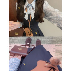 韓系氛圍感穿搭條紋假兩件polo連衣裙女春季高級感收腰a字長裙子