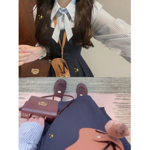 韓系氛圍感穿搭條紋假兩件polo連衣裙女春季高級感收腰a字長裙子