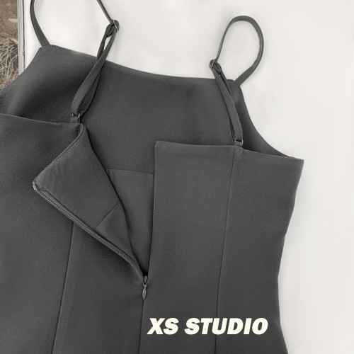 性感吊帶法式西裝連衣裙女2025春秋新款顯瘦氣質收腰百搭a字長裙