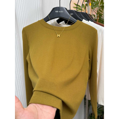 2025年春秋新款簡約氣質圓領打底衫修身顯瘦時尚百搭純色長袖上衣