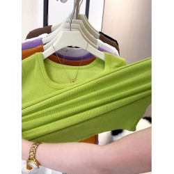 歐貨低領螺紋短袖上衣女修身百搭洋氣顯瘦緊身爆款U領鎖骨t恤女夏