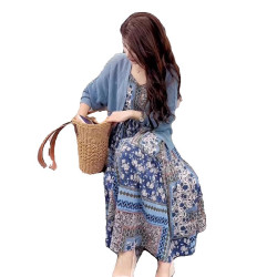 法式復古碎花吊帶連衣裙女秋季2025新款氣質高級感小衆搭配防曬衫