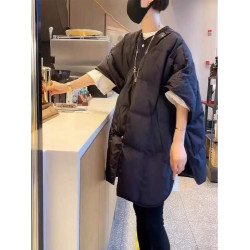 杭璐2024年新款短袖羽絨服女小衆時尚雙側開叉中長款羽絨背心外套