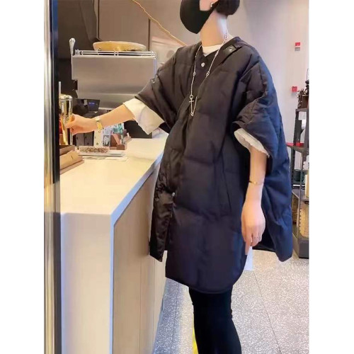 杭璐2024年新款短袖羽絨服女小衆時尚雙側開叉中長款羽絨背心外套 杭璐2024年新款短袖羽絨服女小衆時尚雙側開叉中長款羽絨背心外套