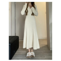 145小矮個子針織連衣裙女秋冬長袖打底法式收腰高級感長裙xs顯高