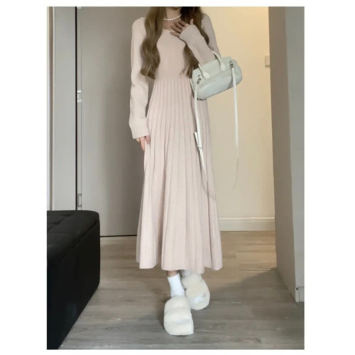 145小矮個子針織連衣裙女秋冬長袖打底法式收腰高級感長裙xs顯高