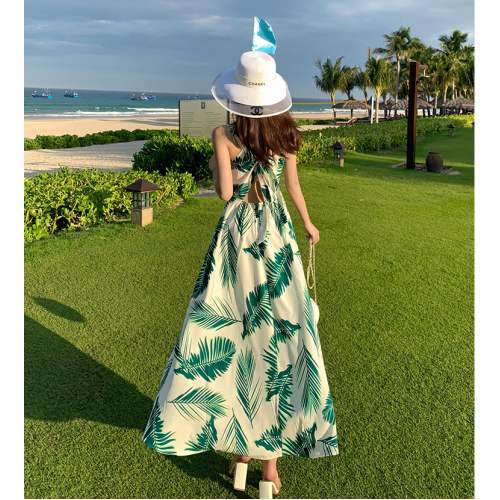 三亞旅遊露背吊帶連衣裙雪紡超仙長裙泰國海邊拍照衣服度假沙灘裙