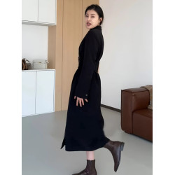 赫本風可調節收腰白鴨絨羽絨服西裝大衣女冬中長款風衣外套連衣裙