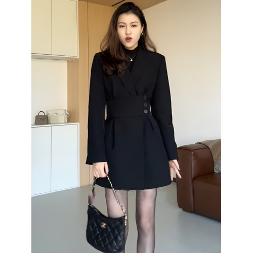 赫本風可調節收腰白鴨絨羽絨服西裝大衣女冬中長款風衣外套連衣裙