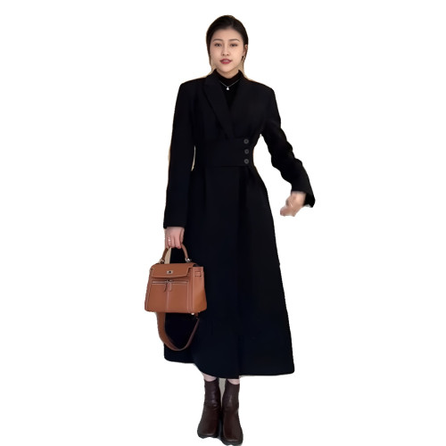 赫本風可調節收腰白鴨絨羽絨服西裝大衣女冬中長款風衣外套連衣裙