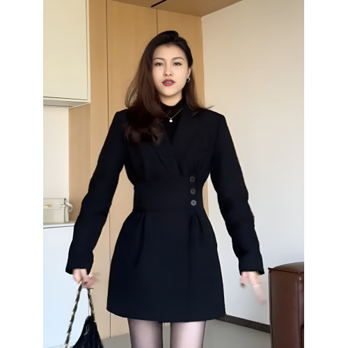 赫本風可調節收腰白鴨絨羽絨服西裝大衣女冬中長款風衣外套連衣裙