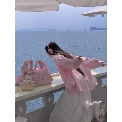 Ootd韓女穿搭ins襯衫春秋天氛圍感櫻花粉色外套薄款內搭外穿襯衣 Ootd韓女穿搭ins襯衫春秋天氛圍感櫻花粉色外套薄款內搭外穿襯衣