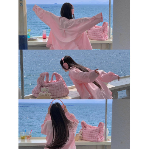 Ootd韓女穿搭ins襯衫春秋天氛圍感櫻花粉色外套薄款內搭外穿襯衣 Ootd韓女穿搭ins襯衫春秋天氛圍感櫻花粉色外套薄款內搭外穿襯衣