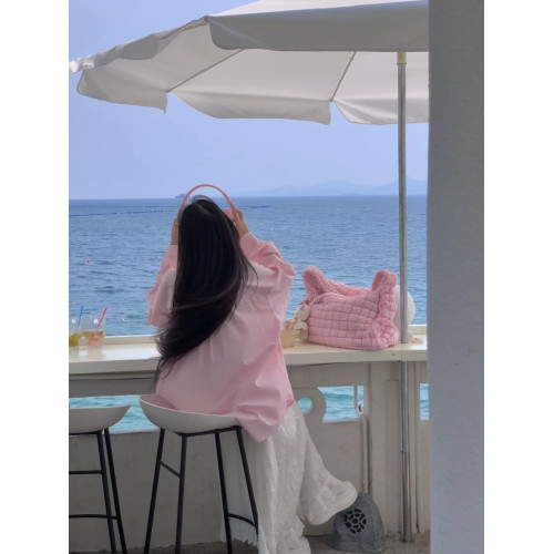 Ootd韓女穿搭ins襯衫春秋天氛圍感櫻花粉色外套薄款內搭外穿襯衣 Ootd韓女穿搭ins襯衫春秋天氛圍感櫻花粉色外套薄款內搭外穿襯衣